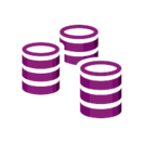 Icon with three magenta stacks of coins